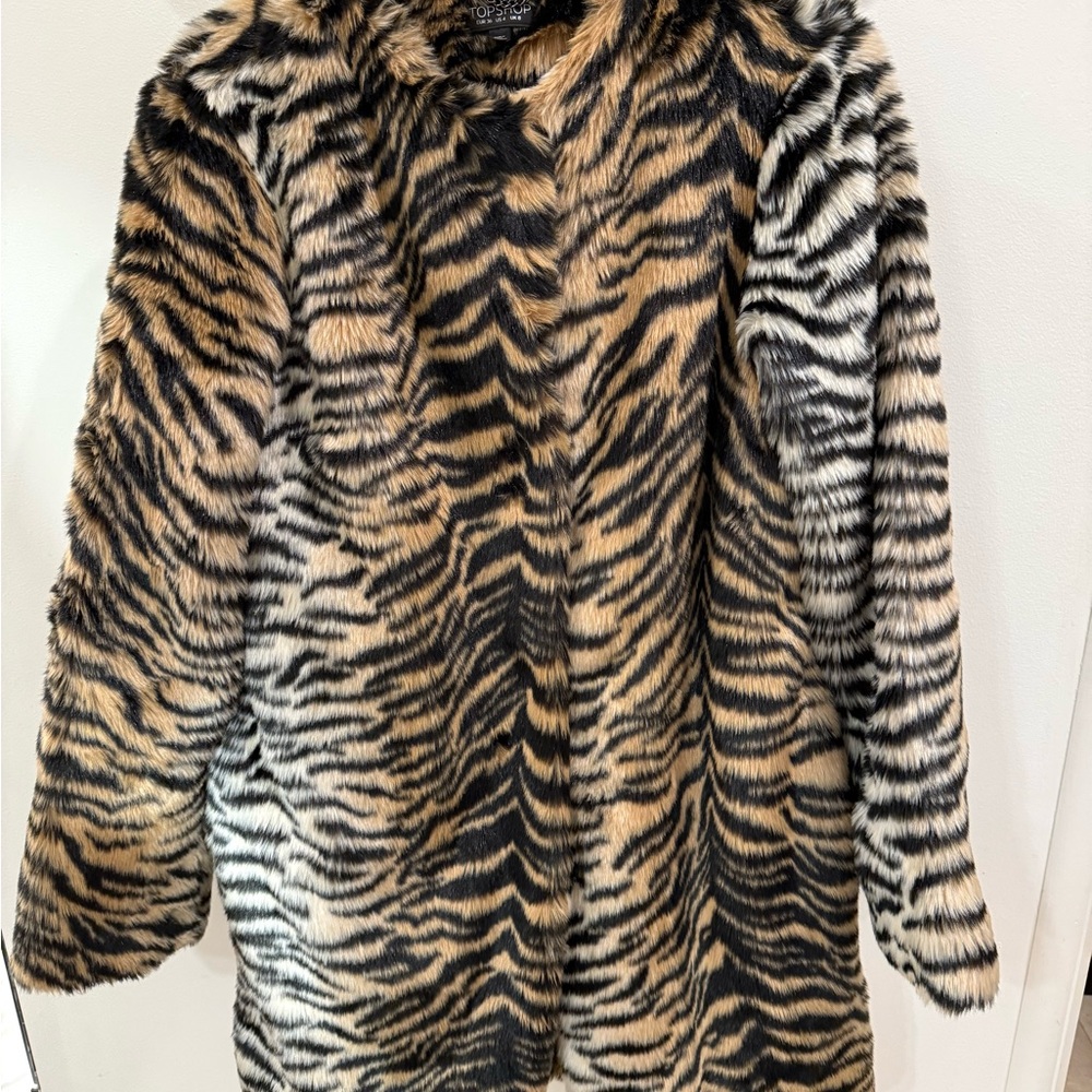 Topshop Faux Fur Tiger Print Coat